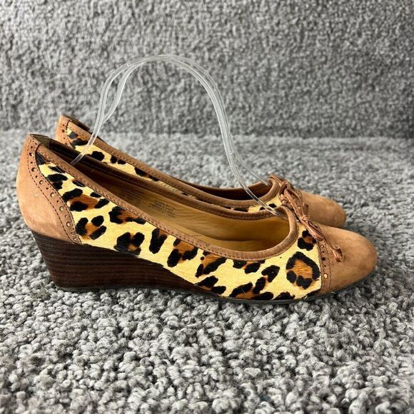 Sebago Surrey Tie Camel Hair Wedge Shoe Womens 8 Leather Suede Slip On Leopard - Picture 4 of 10